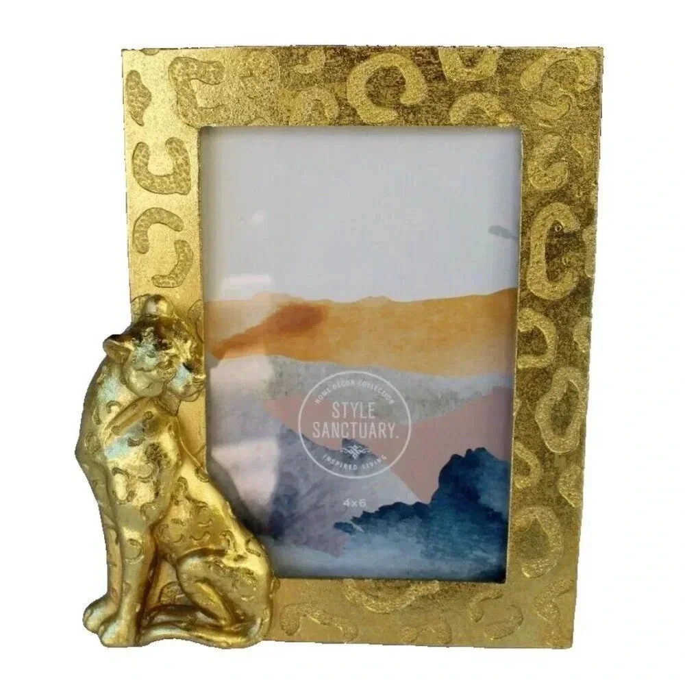 New Gold Figural Jungle Boho Cheetah Photo Picture Frame 4x6 Room Decor